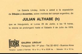 Invitación a  la exposición &quot;Julián Althabe (h): Dibujos y acuarelas