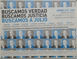 Afiche político de convocatoria de Organismos de Derechos Humanos &quot;Jornada Nacional de movilización por la aparición de Jorge Julio López&quot;