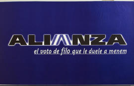Afiche de campaña electoral de la Alianza &quot;Alianza : el voto de filo que le duele a Menem&quot;