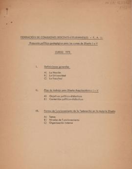 &quot;Propuesta político-pedagógica para los cursos de Diseño I a V: Curso 1973&quot; de la Federación de Comisiones Docente-Estudiantiles - F.A.U.