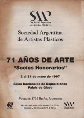Folleto de la exposición &quot;71 años de arte. &quot;Socios honorarios&quot;&quot; organizada por la Sociedad Argentina de Artistas Plásticos