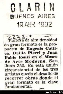 Aviso de exposición del diario Clarín &quot;Eugenio Cuttica, Duilio Pierri y Juan Pablo Renzi (copia)