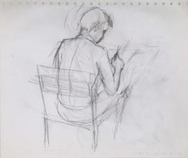 Dibujos [hombre sentado escribiendo y estudios de figura humana]