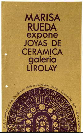 Afiche de exposición “Marisa Rueda expone Joyas de Cerámica&quot;