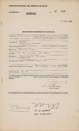 Solicitud de inscripción de contrato en la Dirección Nacional del Derecho de Autor entre Pablo Suárez y Cablevisión (copia)