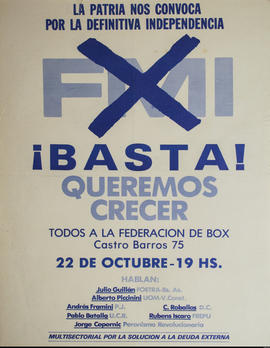 Afiche político de convocatoria de la Multisectorial por la solución de la deuda externa &quot;La...