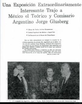 Reseña del diario Excélsior  titulada &quot;Una exposición extraordinariamente interesante trajo a México el teórico y comisario argentino Jorge Glusberg&quot; (copia)