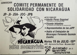 Afiche político de convocatoria del Comité Permanente de Solidaridad con Nicaragua &quot;Nicaragua debe sobrevivir&quot;