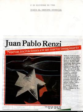 Aviso de exposición del diario El Cronista Comercial titulado &quot;Juan Pablo Renzi: nuevas incitaciones en un nuevo imaginario&quot;