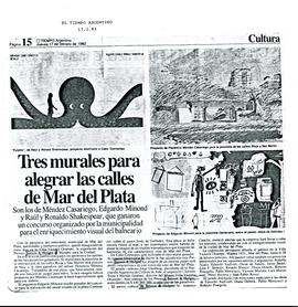 Artículo periodístico del diario Tiempo Argentino titulado &quot;Tres murales para alegrar las ca...