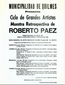 Folleto del &quot;Ciclo de grandes artistas: Muestra retrospectiva de Roberto Páez&quot;