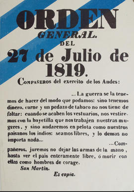 Afiche político &quot;Orden General del 27 de Julio de 1819&quot;