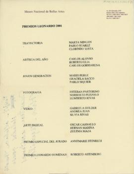 Listado de artistas &quot;Premios Leonardo 2001&quot;