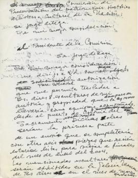 Carta de Pablo Suárez a Jorge Artega, Director de la Comisión de Preservación del Patrimonio Histórico, Artístico y Cultural de Uruguay (Borrador)