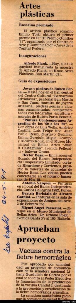 Aviso de exposición del diario La Capital titulado &quot;Pintura contemporánea argentina de los &#039;60 a los &#039;80&quot;
