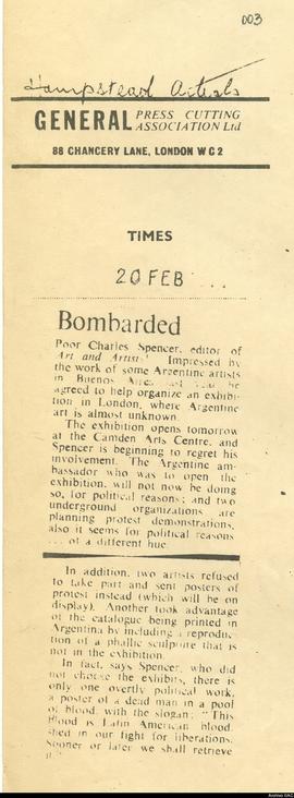 Aviso del diario The Times titulado &quot;Bombarded&quot; (Copia)