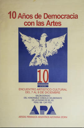 Afiche de exposición de Artistas Premiados Argentinos Alfonsina Storni &quot;10 años de Democracia con las Artes&quot;
