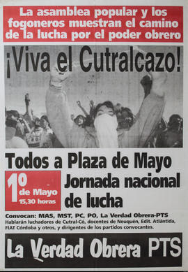 Afiche de convocatoria del Partido de Trabajadores por el Socialismo &quot;¡Viva el Cutralcazo!&quot;
