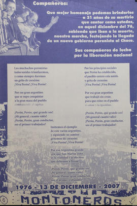 Afiche conmemorativo de Montoneros &quot;1976 - 13 de diciembre - 2007&quot; (Masacre de Margarita Belén)
