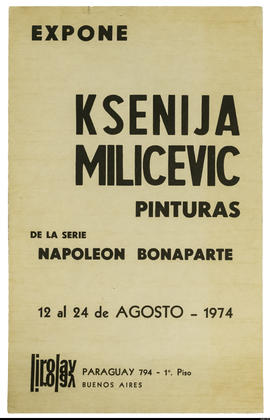 Afiche de exposición “Expone Ksenija Milicevic. Pinturas de la serie Napoleón Bonaparte.&quot;