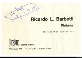 Folleto de la exposición &quot;Ricardo L. Barbetti: pinturas&quot;