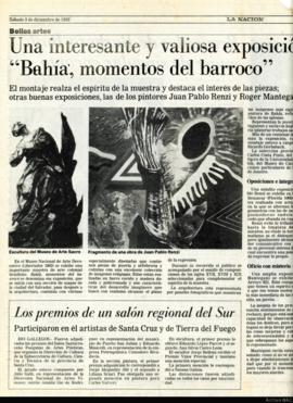 Reseñas de Aldo Galli tituladas &quot;Una interesante y valiosa exposición: &#039;Bahía, momentos del barroco&#039;&quot;