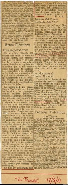 Aviso de exposición del diario La Prensa titulado “Óleos de Eduardo Lozano&quot;