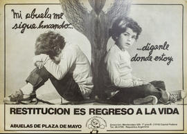 Afiche político de Abuelas de Plaza de Mayo &quot;Restitución es regreso a la vida&quot;