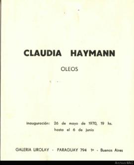 Catálogo de la exposición &quot;Claudia Haymann: óleos&quot;