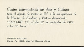 Invitación a la inauguración de la exposición &quot;Expoart 72&quot; organizada por el Centro Internacional de Arte y Cultura