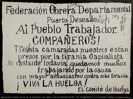 Afiche con reproducción facsimilar de &quot;Los vengadores de la Patagonia Trágica&quot; de la Editorial Galerna