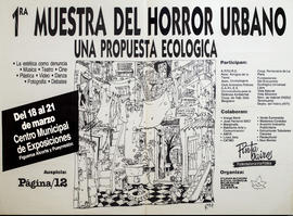 Afiche de exposición de la Fundación Ecológica Buenos Aires Alerta &quot;1ra. Muestra del horror urbano : una propuesta ecológica&quot;