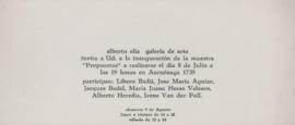 Invitación a la inauguración de la exposición &quot;Propuestas&quot; realizada en la Galería Alberto Elía