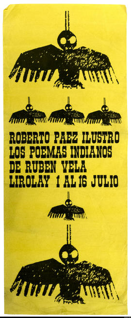 Afiche de exposición “Roberto Paez ilustró los poemas indianos de Rubén Vela&quot;