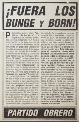 Afiche político del Partido Obrero &quot;¡Fuera los Bunge y Born!&quot;