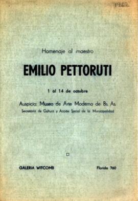 Folleto de la exposición  &quot;Homenaje al maestro Emilio Pettoruti&quot; realizada en Galería Witcomb