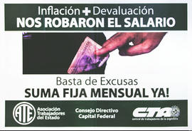 Afiche político de la Central de Trabajadores de la Argentina &quot;Inflación + devaluación : nos robaron el salario&quot;