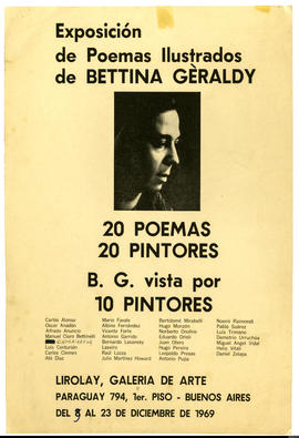 Afiche de exposición “Exposición de Poemas Ilustrados de Bettina Gèraldy 20 poemas 20 pintores B. G. vista por 10 pintores&quot;