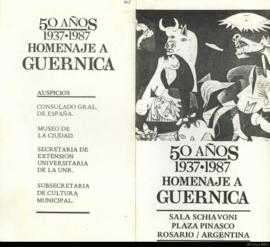 Folleto de la muestra &quot;Homenaje a Guernica: 50 años 1937-1987&quot; realizada en la Sala Schiavoni de la Plaza Pinasco