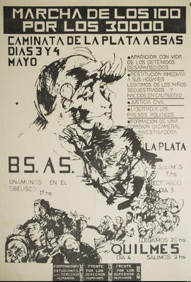 Afiche de convocatoria del Frente por los Derechos Humanos. Buenos Aires &quot;Marcha de los 100 ...