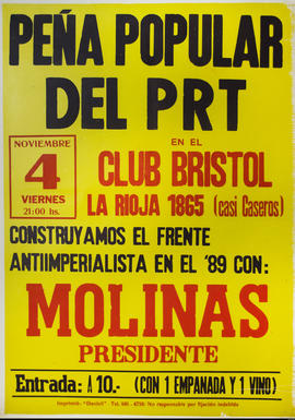 Afiche político de convocatoria del Partido Revolucionario de los Trabajadores &quot;Peña popular del PRT&quot;