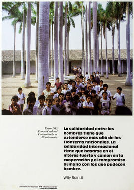 Afiche político conmemorativo de Nueva Nicaragua &quot;Enero 1985 : Ernesto Cardenal : con motivo de su 60 aniversario&quot;