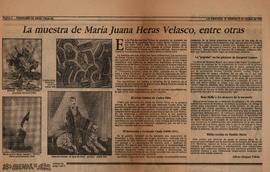 Reseña de Albino Dieguez Videla &quot;La muestra de María Juana Heras Velasco, entre otras&quot;