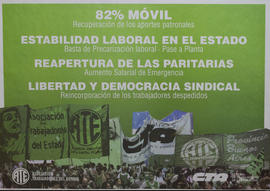 Afiche político de reclamo sindical &quot;82% Móvil. Recuperación de los aportes patronales&quot;