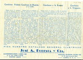 Catálogo de recetas de la fábrica de pastas y harinas José A. Podestá y Cia.