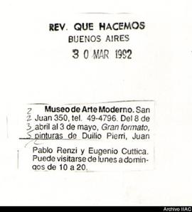 Aviso de exposición de la revista Qué Hacemos titulado &quot;Museo de Arte Moderno&quot; (copia)