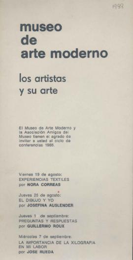 Invitación al Ciclo de conferencias 1988 &quot;Los artistas y su arte&quot; realizada en el Museo de Arte Moderno