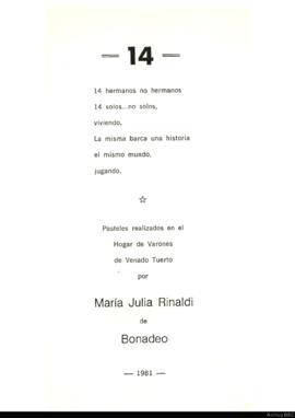 Catálogo de la exposición &quot;María Julia Rinaldi de Bonadeo: 14 pasteles&quot;