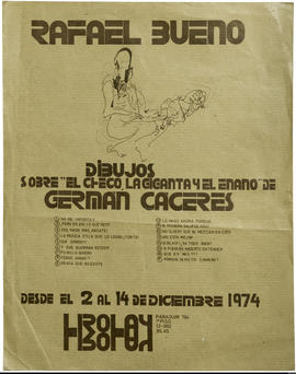 Afiche de exposición “Dibujos sobre el checo, la giganta y el enano de Germán Cáceres&quot;