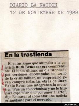 Aviso de exposición del diario La Nación titulado &quot;En la trastienda&quot;